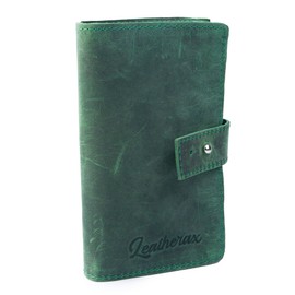 Leatherax Premium Leather Electronic Organizer Case - Handcrafted, Spacious, and Water-Resistant Travel Accessory for Electronics, Accessories, and Cables - Perfect for Business Trips, Travel (Green)