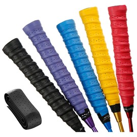 Wanfoou Badminton Racket Grip, 5 Pcs Tennis Grip, Anti-Slip Tennis Racket Tape, PU Racquet Grip Tennis/Badminton/Squash Rackets Overgrip Anti Slip Perforated Super Absorbent Grips
