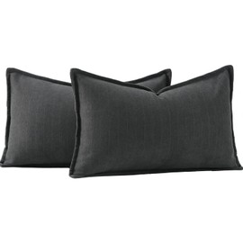 Madizz Textured Chenille Cushion Covers Set of 2 Super Soft Decorative Throw Pillow Covers Boho Pillowcases Modern Home Decor for Sofa Bedroom 12x20 inch, 30x50 cm, Dark Grey