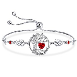 BELLNA S925 Sterling Silver Tree Of Life Birthstone Heart Charm Bracelet Gifts for Women Jewelry Anniversary Valentines Day Birthday Gifts Bracelets (Jan)
