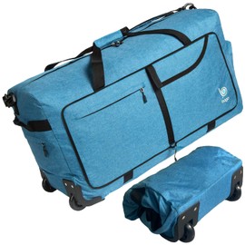 Bago Rolling Duffle Bag with Wheels - 31" 120L Foldable Weekender Bag, Waterproof Travel Duffel Bag, Heavy Duty lightWeight Duffle Bag for Traveling, Rolling Duffel Bag with Wheels(SnowBlue)