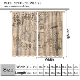 FAOTELY Old Newspaper Curtains Collage of French Advertisements Blackout Window Drapes for Bedroom Living Room Kitchen Cafe Decor （W21xL45 Inch） x2 Panels
