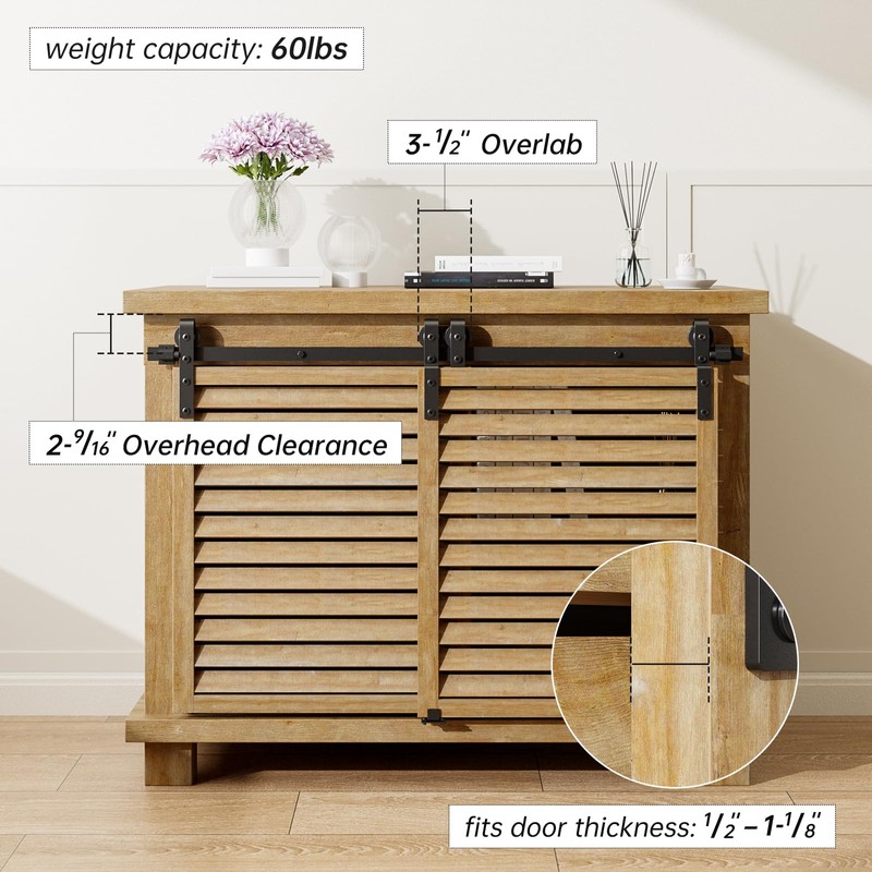 TOIMIOTOIM 3FT Bypass Mini Sliding Barn Door Hardware Kit for