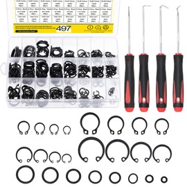 Mardatt 499Pcs 8mm to 22mm C-Clips External Internal Retaining Ring Set with Rubber Metric Ring Kit and Precision Hook Set for Automotive Hydraulic Plumbing Maintenance