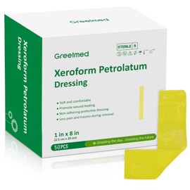 Greetmed Xeroform Petrolatum Dressing 1"x8" Fine Mesh Non Stick Gauze Pads for Wound Care, Sterile Non-Adherent Gauze Patch for Burns, Lacerations, Skin Graft, Sutured Wounds (Pack of 50)