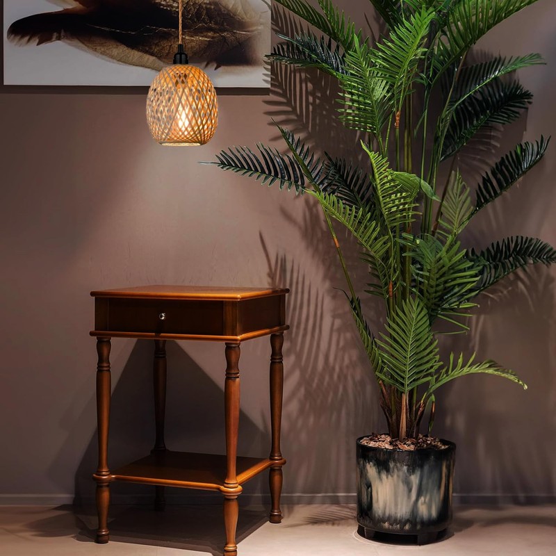 Hanging Lampshade with Plug, Outdoor Lamp, Hanging Boho Rattan Ceiling