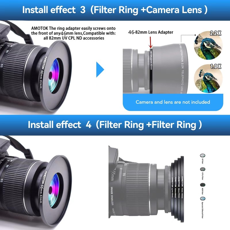 46 mm to 82 mm Lens Adapter Ring, Step Up