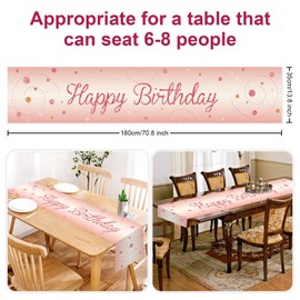 Table Runner Birthday Rose Gold, Tablecloth Birthday with Rose Gold Confetti, Happy Birthday Table Runner for Birthday, Table Decoration Birthday for Boys Girls Party Birthday Decoration, 180 x 35 cm