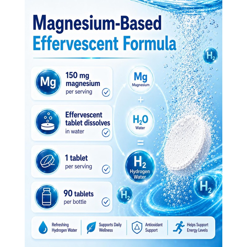 150MG Magnesium H2 Hydrogen Water Tablets, 90 Count