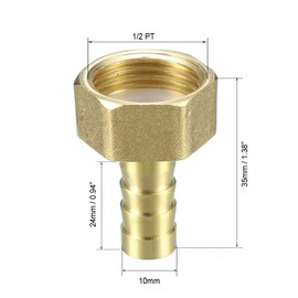 sourcing map Brass Barb Hose Fitting Connector Adapter 10mm Barbed x 1/2 PT Female Pipe 2pcs