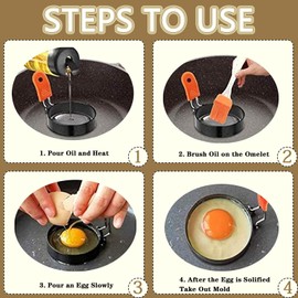 Pack of 4 Fried Egg Moulds, Stainless Steel Round Pancake Mould Egg Ring, Non-Stick Omelette Mould with Anti-scalding Folding Handles, Pancake Mould for Omelette Mcmuffin Sandwiches Meatloaf