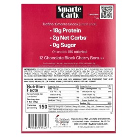 Barra de proteína Smarte Carb®, chocolate negro cereza, 12 barras, 1,76 oz (50 g) cada una