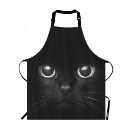 Moslion Black Cat Apron,Cool Cat Head with Bright Eye Black Apron,Adjustable Neck Bib Apron for Men Women,Suitable for Kitchen Cooking Waitress Chef Apron
