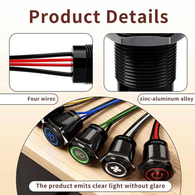 FILN 19mm Latching Push Button Switch, 5A ON Off IP67