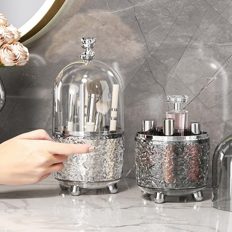Snblzhef Makeup Brush Holder with Lid 360 Rotating Clear Dustproof