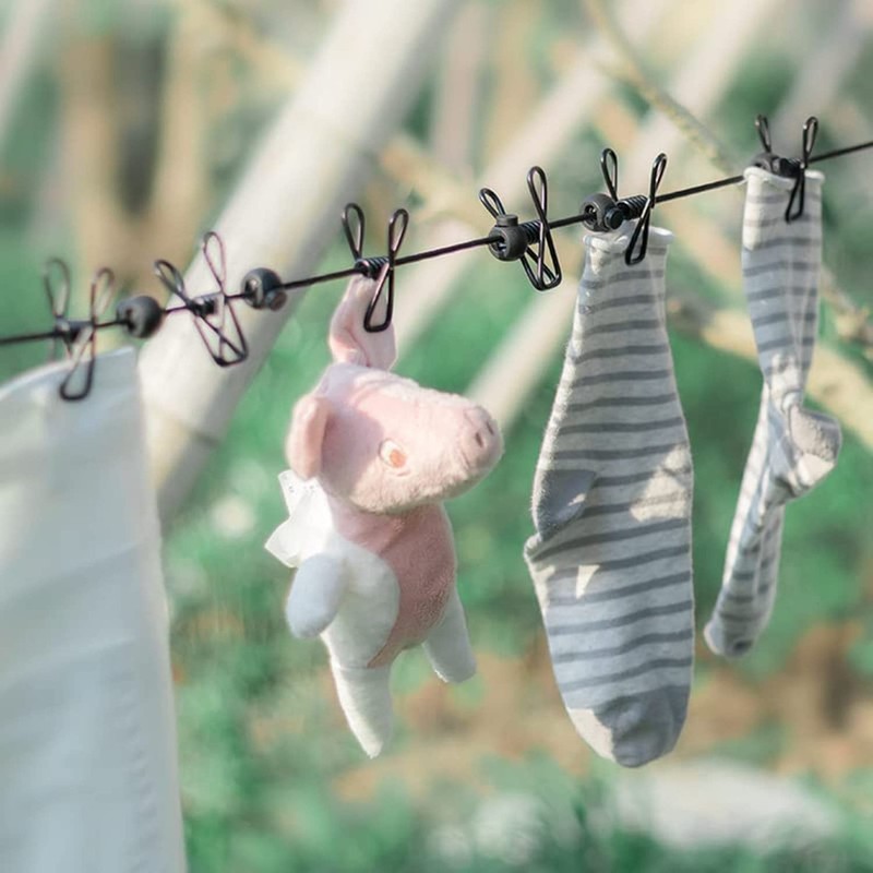 Portable Clothesline with 12 Clothespins, Windproof Travel Clothesline Stretchy Retractable
