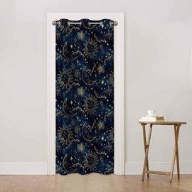 Haciadan Sun Moon Doorway Curtains Blue Star Cosmos Astrology Doorway Curtain 1 Panel 42" W X 80" L Door Drape for Kitchen Restaurant