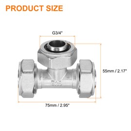 uxcell Compressed Air Piping Tee Fitting, G3/4"(Tubing x Tubing x Tubing) 3-Way Connector, Tube Fitting for Tubing System