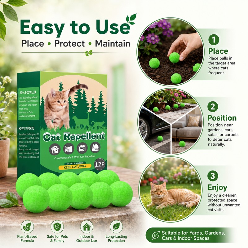 12 Pack Cat Deterrent Balls for Indoor & Outdoor Use