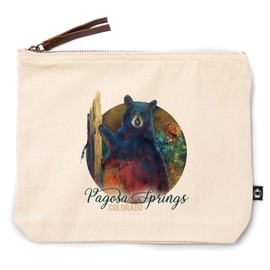 Lantern Press Pagosa Springs, Colorado, Black Bear, Watercolor, 100% Cotton Zipper Pouch, Travel Accessory, Go Bag