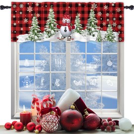 Abaysto Christmas Valance for Windows Christmas Snowman Window Toppers Valances Rod Pocket 1 Panel Xmas Tree Red Buffalo Plaid Window Treatments for Bedroom Kitchen Bathroom 45x137cm