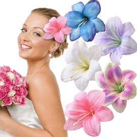 5 Pcs Lily Flower Hair Clips Artificial Lily Hairpin Floral Barrettes Beach Hair Decoration, Hawaiian Summer Lily Hair Clips for Women Girls