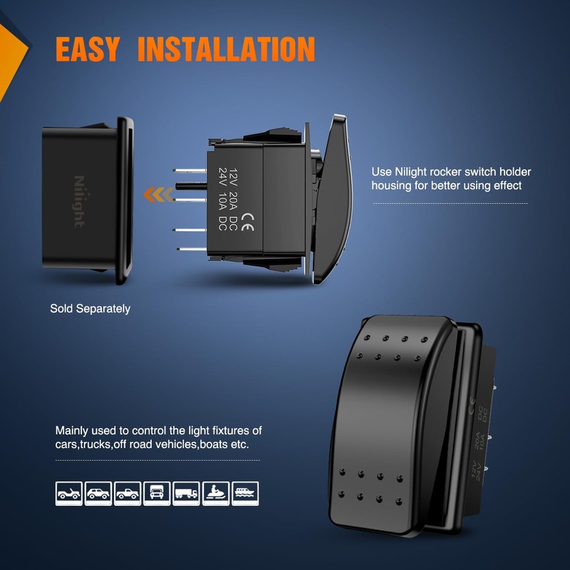 Nilight 3 Way Switch On Off Toggle Rocker Control a