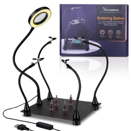 Helping Hands Soldering Station with 3X Magnifying Lamp & LED Light – Third Hand Tool with Soldering Clamp & PCB Holder – Solder Helping Hands with USB Power, Adjustable Light & Soldering Accessories