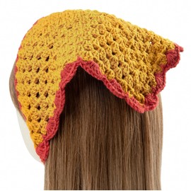 OSOPLAY Spring/Summer Women's Soft Cotton Hand-Knitted Triangle Scarf in Contrast Candy Colors - Fashionable Accessory (yellow-red)