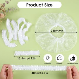 DSLSQD Pack of 100 Shower Caps, Plastic Shower Caps, Shower Caps, Wide, Thick, Transparent, Elastic Shower Caps, Waterproof Hair Shower Caps, Hair Cap for Home, Hotel, Travel, Salon, Spa, Shower
