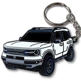 FOUR WHEEL BEAST Bronco Sport Keychain compatible with Ford Bronco Accessories 2023 2024 4 door Car Key Chain Fob (White)