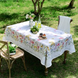 ARTABLE Rectangle Summer Tablecloth Printed Yellow Flower Vintage Summer Floral Patterns Table Cloths for Easter Picnic Outdoor Home Holiday Dining Kitchen (Yellow and Pink Flowers, 52 x 70 Inch)