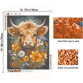 Rousp DIY 5D Diamond Painting Art Kits for Adults Highland Cow Diamond Painting Round Drill Art Craft Kits for Home Wall Decor Gifts 16x20inch