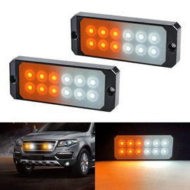 yifengshun Flashing Lights For Grille 12LED Amber&White Warning Strobe Emergency Ploice Light Super Bright Waterproof 12-24V Beacon Lights Suitable For All Vehicles Hazard Warning Lights