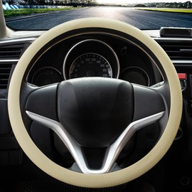 Spurtar - Funda antideslizante para volante de coche de 14 a 15 pulgadas, funda de silicona suave e inodora, con textura de piel de silicona, gran agarre para volante, color beige