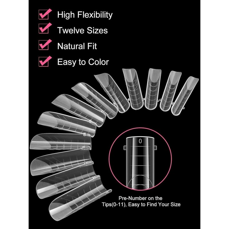 EBANKU 120Pcs Poly Gel Nail Forms, Long Square Clear Dual