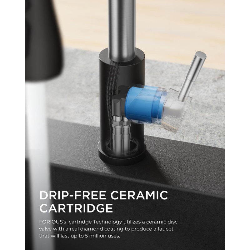 FORIOUS Kitchen Faucets with Pull Down Sprayer, High Arc Single