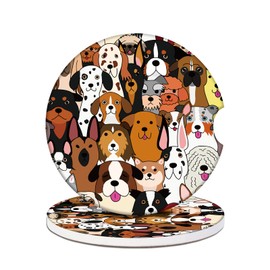 Car Cup Holders Coasters - Cute Dog Absorbent Ceramic Coaster,Dog Lover Drink Cup Holder Coasters, Auto Interior Accessories for Women & Men Pack of 2