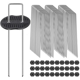Wlikn U Pin Stakes with Black Circle 5.9 inches (15 cm), Set of 30, Easy Seat, U-Shaped, U-Shaped, Fixing Pins, Camping, Tent Pegs, Greenhouses, Gardens, Multi Fixing Pin, For Agriculture, Gardening