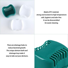 NyxSeat 2 Denture Bath Containers and 2 Denture Cleaning Brushes, Denture Storage Boxes, Basket Denture Holder, Double-Sided Toothbrushes for Denture Cleaning, Denture Container (Blue and Green)