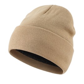 Home Prefer Men's Knit Beanie Hat Scarf Gloves Cold Weather Set Long Neck Scarf Touchscreen Gloves Winter Hat for Men (Khaki, One Size)