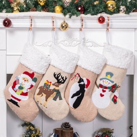GEX 2024 New Christmas Stockings for Family 4 Pack 20" Plush Warm White Embroidery Christmas Stockings Ornament Fireplace Xmas Tree Holiday Decoration(Set of 4