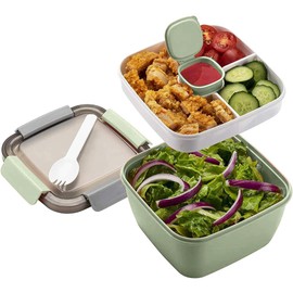 MUJUZE Lunch Box with Dividers, Lunch Box for Adults / Children, Sustainable, Leak-Proof, Dishwasher Safe, Lunch Box, Nursery Bento Box (New Green)