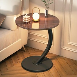 Hsingchi Modern Small Side Table, Round Bedside end Table, Simple Night Stand, Narrow Side Table for Living Room, Bedroom, Office (monolayer, Walnut)