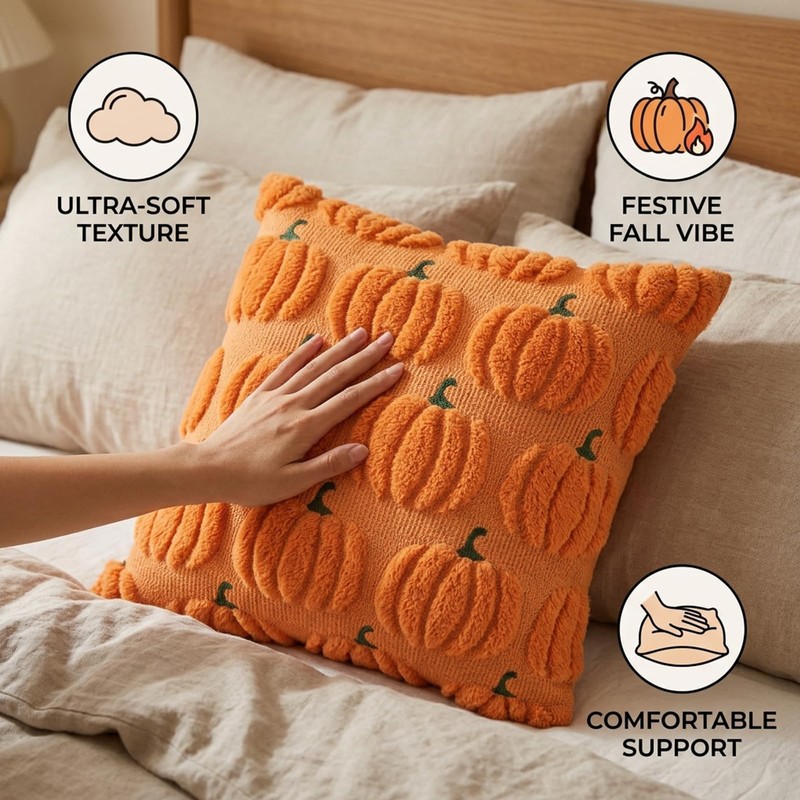 Kxsufwa Autumn Decorations, 2 Pcs 45x45cm Orange Cushion Covers, Halloween