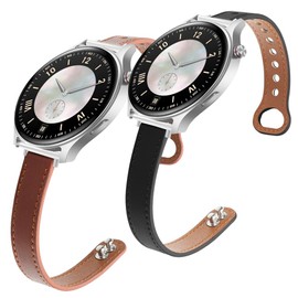 LYSANDRA 2 Pack Compatible for aeac AR-01 Smart Watch Bands, 20mm Slim fashion Leather Strap Replacement Compatible for Fitpolo AR-01 (Black&Brown)