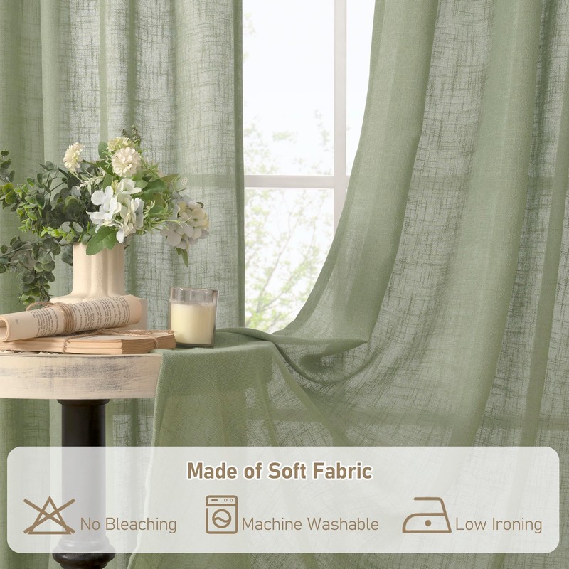 LAMIT Semi Sheer Linen Curtains 45 Inches Long 2 Panels,
