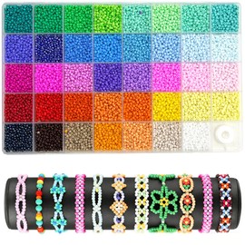 3mm9600pcs Seed Beads for Jewelry Making, 39 Colors Uniform Small Beads for Bracelet Making Kit, Glass Seed Bead Kit, Tiny Craft for DIY Art Jewelry Making