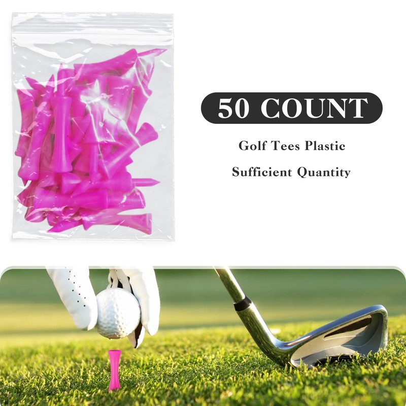 LTMMC 50PCS Pink Golf Tees Plastic, 57mm Long Golf Tees,
