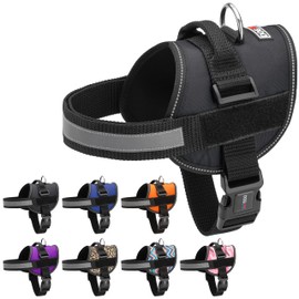 Dogline Dog Harness, Reflective No-Pull Adjustable Vest with Handle for Walking, Training, Breathable, No - Choke Harness for Small, Medium or Large Dogs Room for Patches Girth 18 to 24 in Black